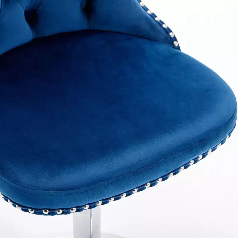 Tabourets de bar Okak pivotants en velours, hauteur comptoir, lot de 2, tabourets de bar pivotants à 360° avec dossier capitonné et cadre argent mat