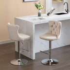 Tabourets de bar Okak pivotants en velours, hauteur comptoir, lot de 2, tabourets de bar pivotants à 360° avec dossier capitonné et cadre argent mat