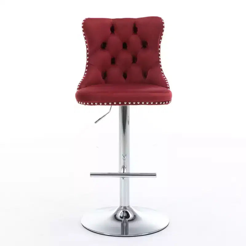 Tabourets de bar Okak pivotants en velours, hauteur comptoir, lot de 2, tabourets de bar pivotants à 360° avec dossier capitonné et cadre argent mat