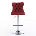 Tabourets de bar Okak pivotants en velours, hauteur comptoir, lot de 2, tabourets de bar pivotants à 360° avec dossier capitonné et cadre argent mat