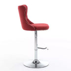 Tabourets de bar Okak pivotants en velours, hauteur comptoir, lot de 2, tabourets de bar pivotants à 360° avec dossier capitonné et cadre argent mat