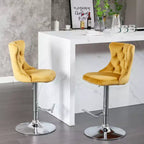Tabourets de bar Okak pivotants en velours, hauteur comptoir, lot de 2, tabourets de bar pivotants à 360° avec dossier capitonné et cadre argent mat