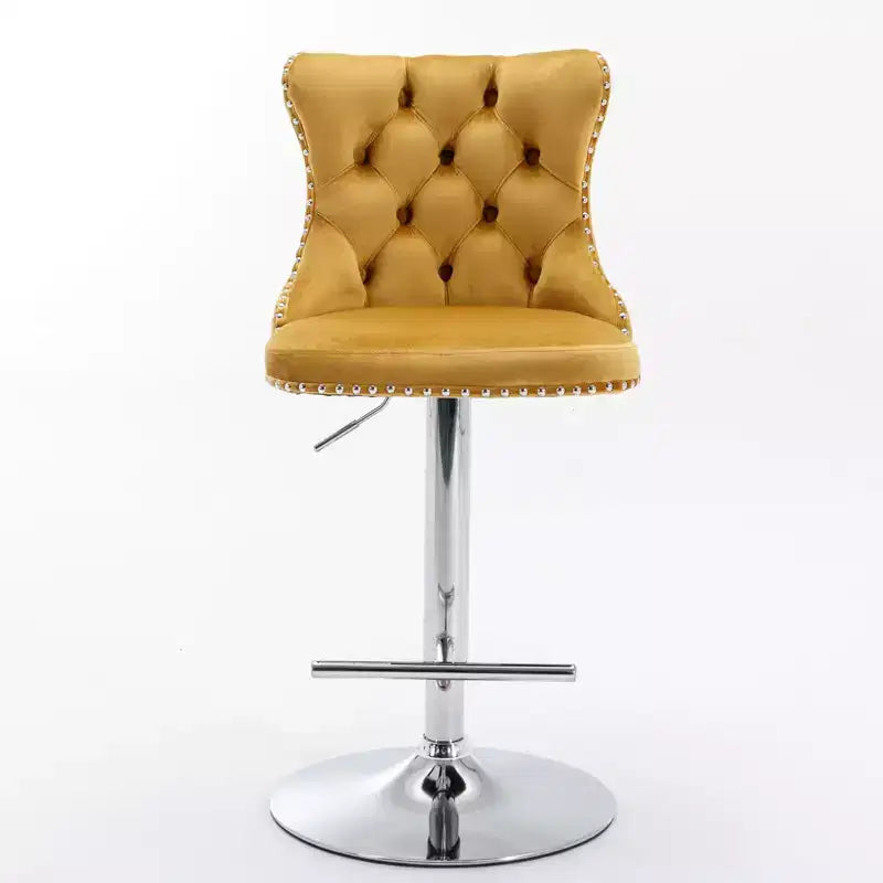 Tabourets de bar Okak pivotants en velours, hauteur comptoir, lot de 2, tabourets de bar pivotants à 360° avec dossier capitonné et cadre argent mat