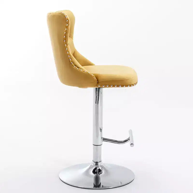 Tabourets de bar Okak pivotants en velours, hauteur comptoir, lot de 2, tabourets de bar pivotants à 360° avec dossier capitonné et cadre argent mat