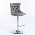 Tabourets de bar Okak pivotants en velours, hauteur comptoir, lot de 2, tabourets de bar pivotants à 360° avec dossier capitonné et cadre argent mat