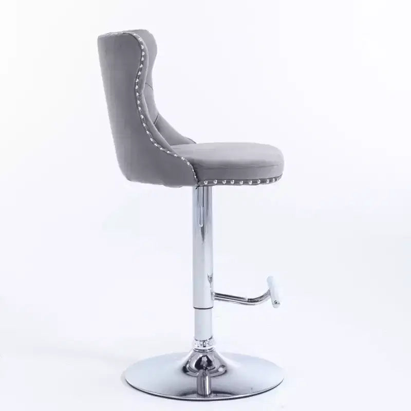 Tabourets de bar Okak pivotants en velours, hauteur comptoir, lot de 2, tabourets de bar pivotants à 360° avec dossier capitonné et cadre argent mat