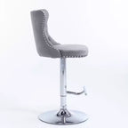 Tabourets de bar Okak pivotants en velours, hauteur comptoir, lot de 2, tabourets de bar pivotants à 360° avec dossier capitonné et cadre argent mat