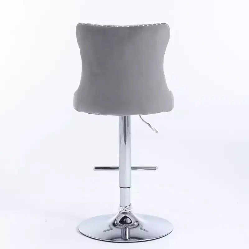 Tabourets de bar Okak pivotants en velours, hauteur comptoir, lot de 2, tabourets de bar pivotants à 360° avec dossier capitonné et cadre argent mat