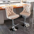 Tabourets de bar Okak pivotants en velours, hauteur comptoir, lot de 2, tabourets de bar pivotants à 360° avec dossier capitonné et cadre argent mat