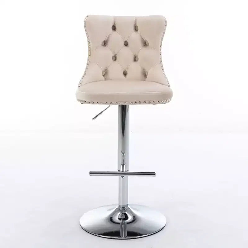 Tabourets de bar Okak pivotants en velours, hauteur comptoir, lot de 2, tabourets de bar pivotants à 360° avec dossier capitonné et cadre argent mat