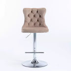 Tabourets de bar Okak pivotants en velours, hauteur comptoir, lot de 2, tabourets de bar pivotants à 360° avec dossier capitonné et cadre argent mat