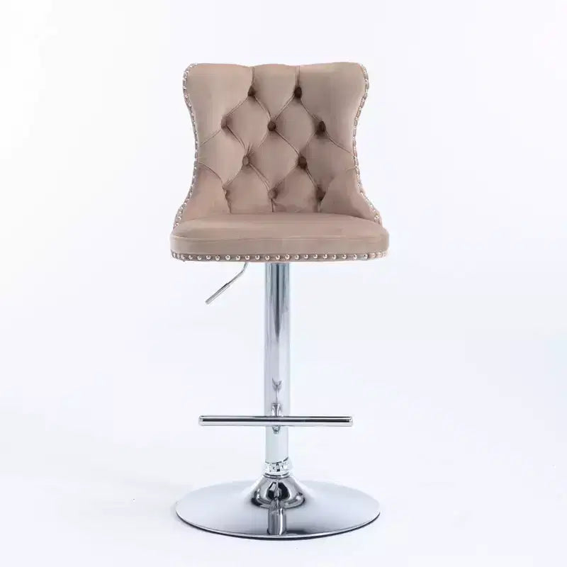 Tabourets de bar Okak pivotants en velours, hauteur comptoir, lot de 2, tabourets de bar pivotants à 360° avec dossier capitonné et cadre argent mat