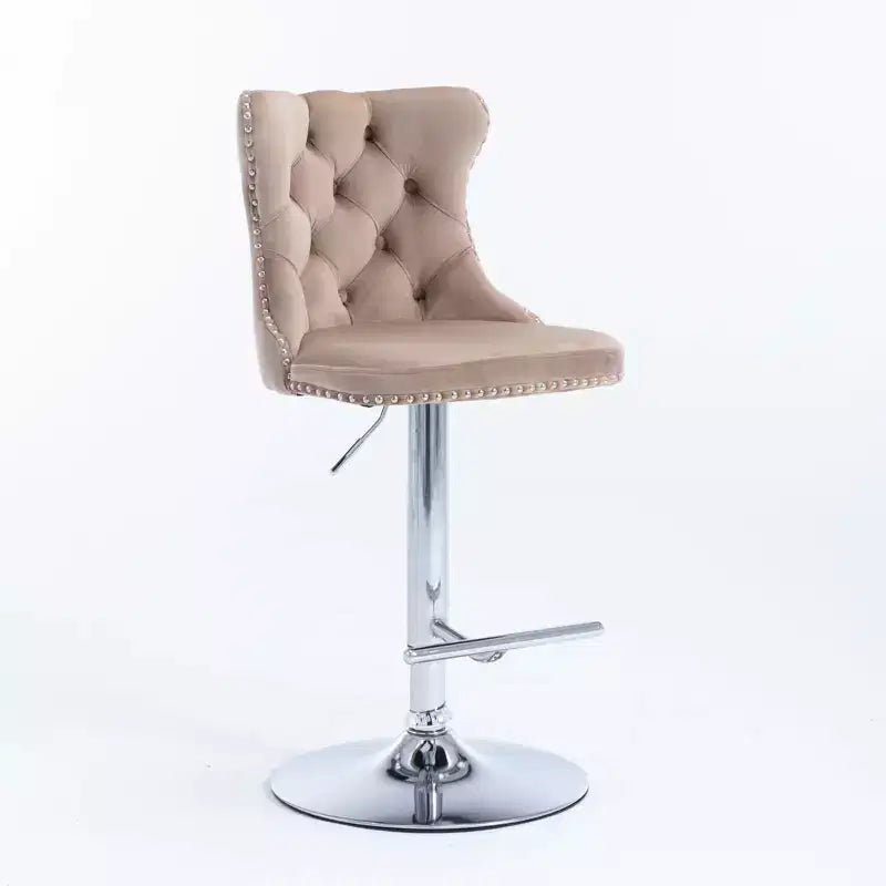 Tabourets de bar Okak pivotants en velours, hauteur comptoir, lot de 2, tabourets de bar pivotants à 360° avec dossier capitonné et cadre argent mat