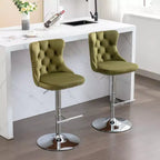 Tabourets de bar Okak pivotants en velours, hauteur comptoir, lot de 2, tabourets de bar pivotants à 360° avec dossier capitonné et cadre argent mat