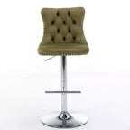 Tabourets de bar Okak pivotants en velours, hauteur comptoir, lot de 2, tabourets de bar pivotants à 360° avec dossier capitonné et cadre argent mat