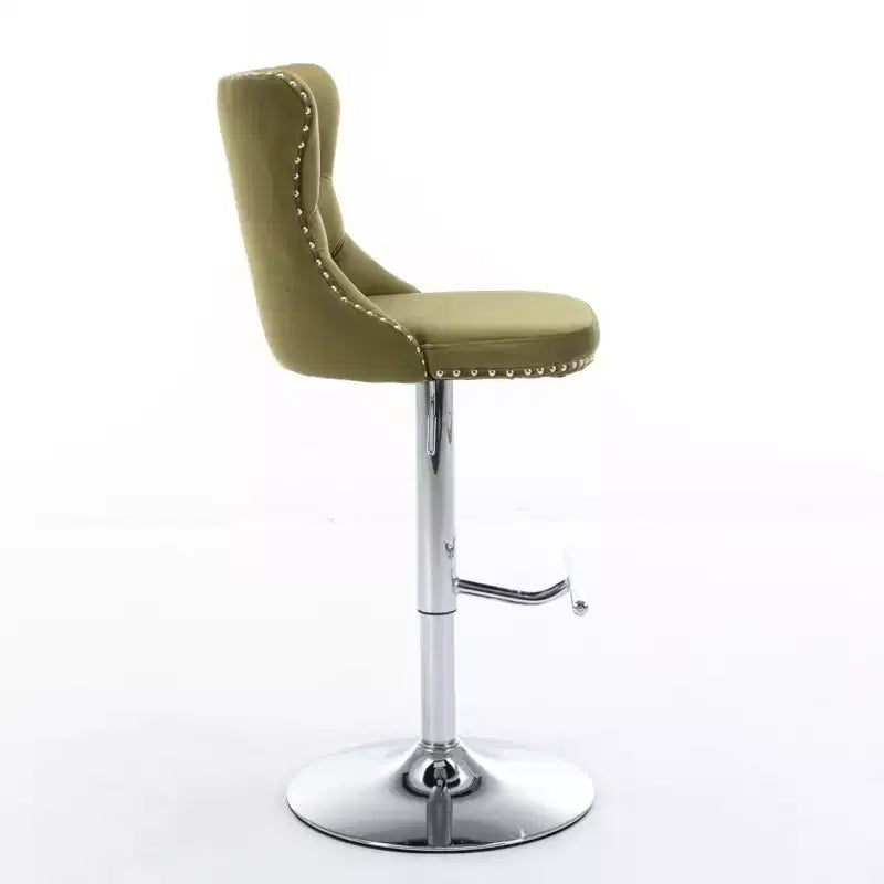 Tabourets de bar Okak pivotants en velours, hauteur comptoir, lot de 2, tabourets de bar pivotants à 360° avec dossier capitonné et cadre argent mat