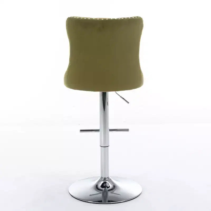 Tabourets de bar Okak pivotants en velours, hauteur comptoir, lot de 2, tabourets de bar pivotants à 360° avec dossier capitonné et cadre argent mat