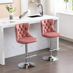 Tabourets de bar Okak pivotants en velours, hauteur comptoir, lot de 2, tabourets de bar pivotants à 360° avec dossier capitonné et cadre argent mat