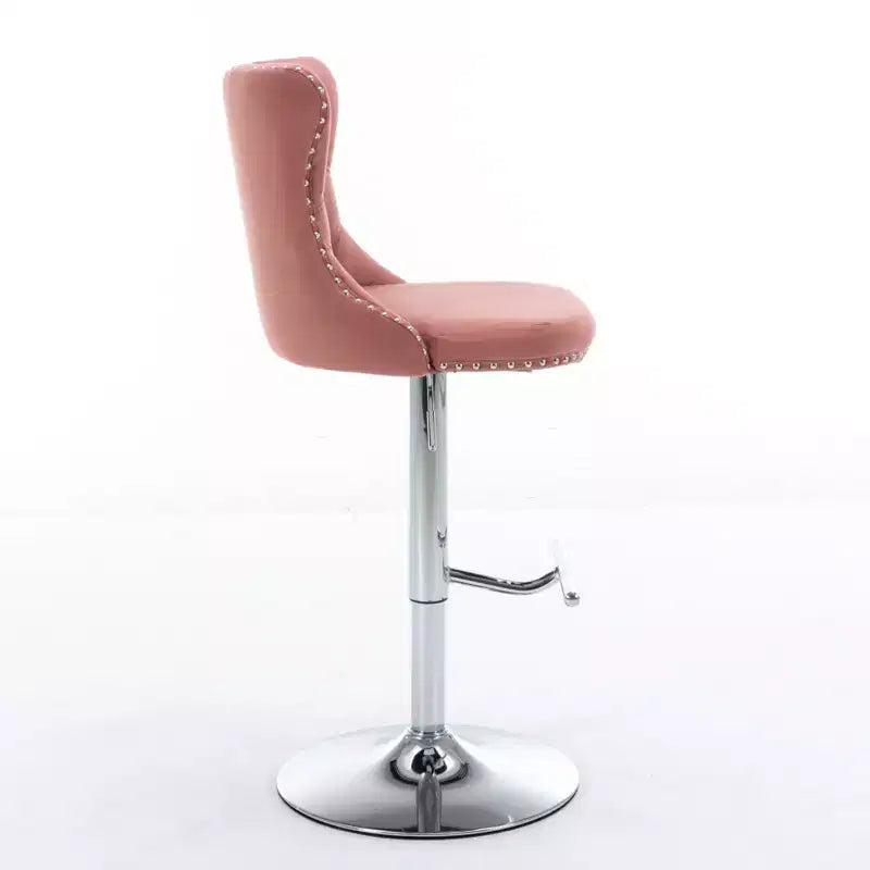 Tabourets de bar Okak pivotants en velours, hauteur comptoir, lot de 2, tabourets de bar pivotants à 360° avec dossier capitonné et cadre argent mat