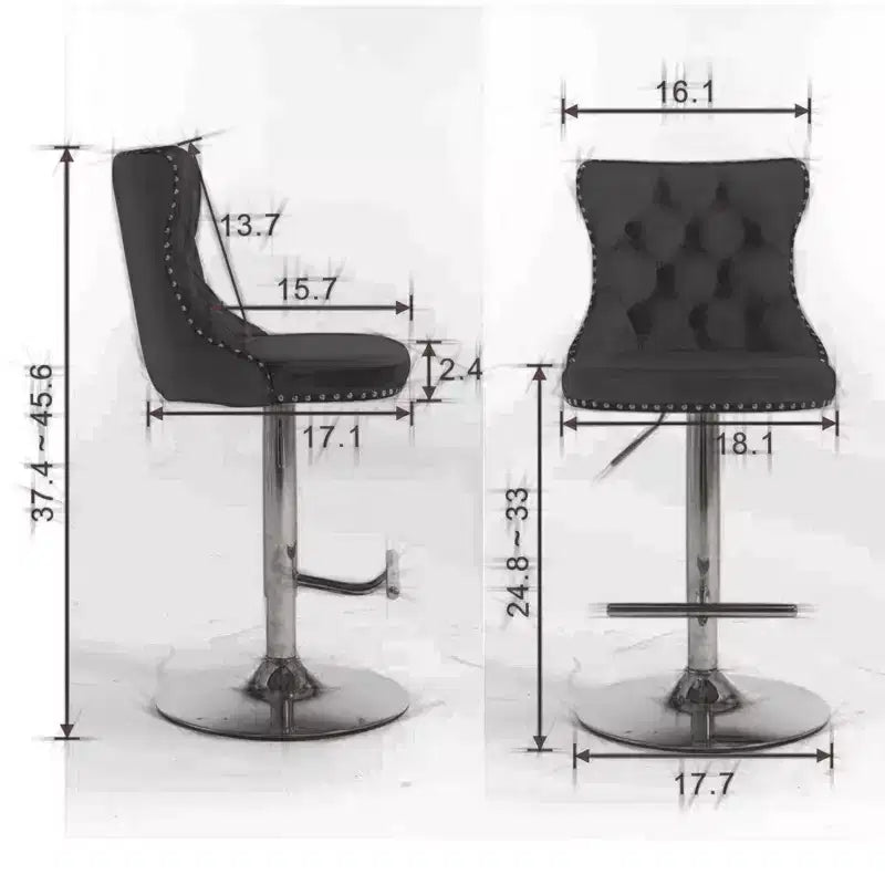 Tabourets de bar Okak pivotants en velours, hauteur comptoir, lot de 2, tabourets de bar pivotants à 360° avec dossier capitonné et cadre argent mat