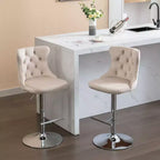 Tabourets de bar Okak pivotants en velours, hauteur comptoir, lot de 2, tabourets de bar pivotants à 360° avec dossier capitonné et cadre argent mat