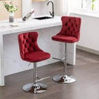 Tabourets de bar Okak pivotants en velours, hauteur comptoir, lot de 2, tabourets de bar pivotants à 360° avec dossier capitonné et cadre argent mat