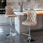 Okak Swivel Velvet Barstools Counter Height Bar Stools Set of 2, 360Swivel Barstools with Back Tufted & Matte Silver Frame