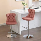 Tabourets de bar Okak pivotants en velours, hauteur comptoir, lot de 2, tabourets de bar pivotants à 360° avec dossier capitonné et cadre argent mat