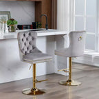 Okak 25-33 Tabourets de bar réglables en hauteur pivotants en velours, lot de 2, chaises de comptoir rembourrées pour la maison, le pub, l'îlot de cuisine