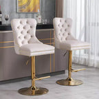 Okak 25-33 Tabourets de bar réglables en hauteur pivotants en velours, lot de 2, chaises de comptoir rembourrées pour la maison, le pub, l'îlot de cuisine