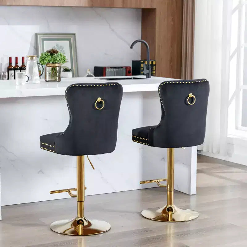 Okak 25-33 Tabourets de bar réglables en hauteur pivotants en velours, lot de 2, chaises de comptoir rembourrées pour la maison, le pub, l'îlot de cuisine