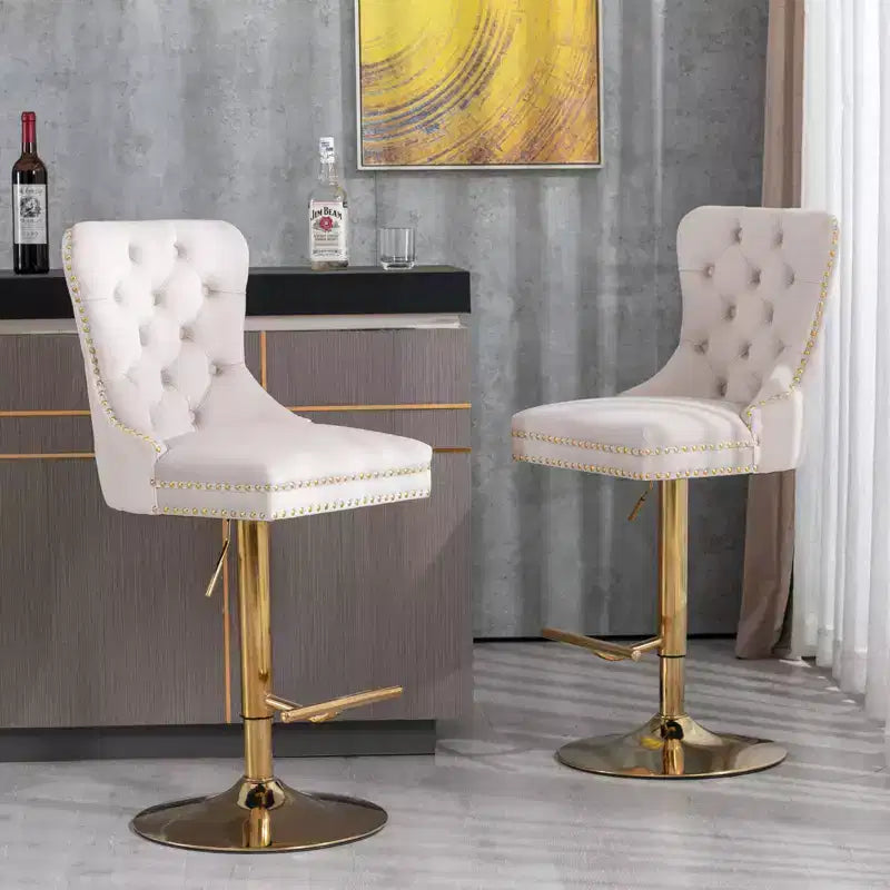 Okak 25-33 Adjustable Height Swivel Velvet Bar Stools Set of 2, Upholstered Counter Height Barstools for Home Pub, Kitchen Island