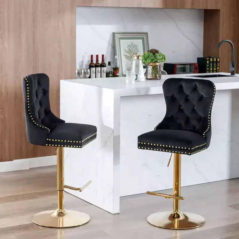 Okak 25-33 Tabourets de bar réglables en hauteur pivotants en velours, lot de 2, chaises de comptoir rembourrées pour la maison, le pub, l'îlot de cuisine