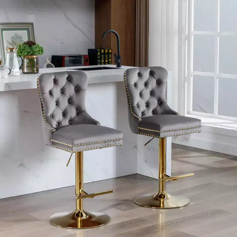 Okak 25-33 Tabourets de bar réglables en hauteur pivotants en velours, lot de 2, chaises de comptoir rembourrées pour la maison, le pub, l'îlot de cuisine