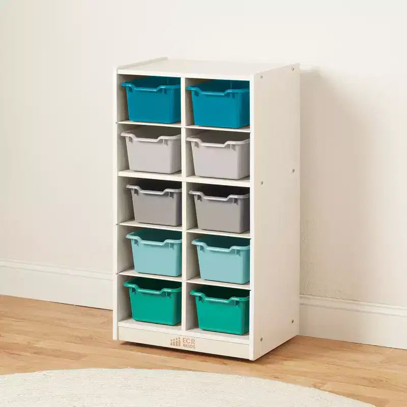 Meuble de rangement mobile ECR4Kids 10 casiers et 10 bacs à façade ouverte, 5x2, Mobilier pour enfants