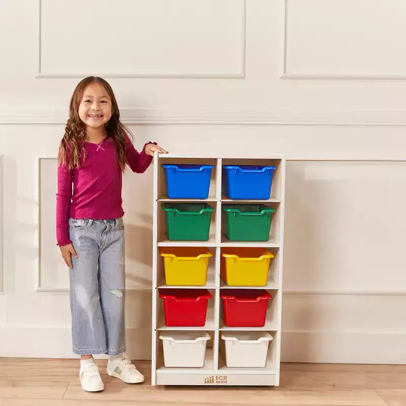 Meuble de rangement mobile ECR4Kids 10 casiers et 10 bacs à façade ouverte, 5x2, Mobilier pour enfants
