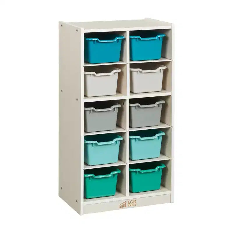 Meuble de rangement mobile ECR4Kids 10 casiers et 10 bacs à façade ouverte, 5x2, Mobilier pour enfants