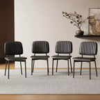 Luck Live Mid-century Modern Dining Chair, Upholstered Leather Seat Back, Stylish Side Chair For Kitchen Dining Room Living Room, Black