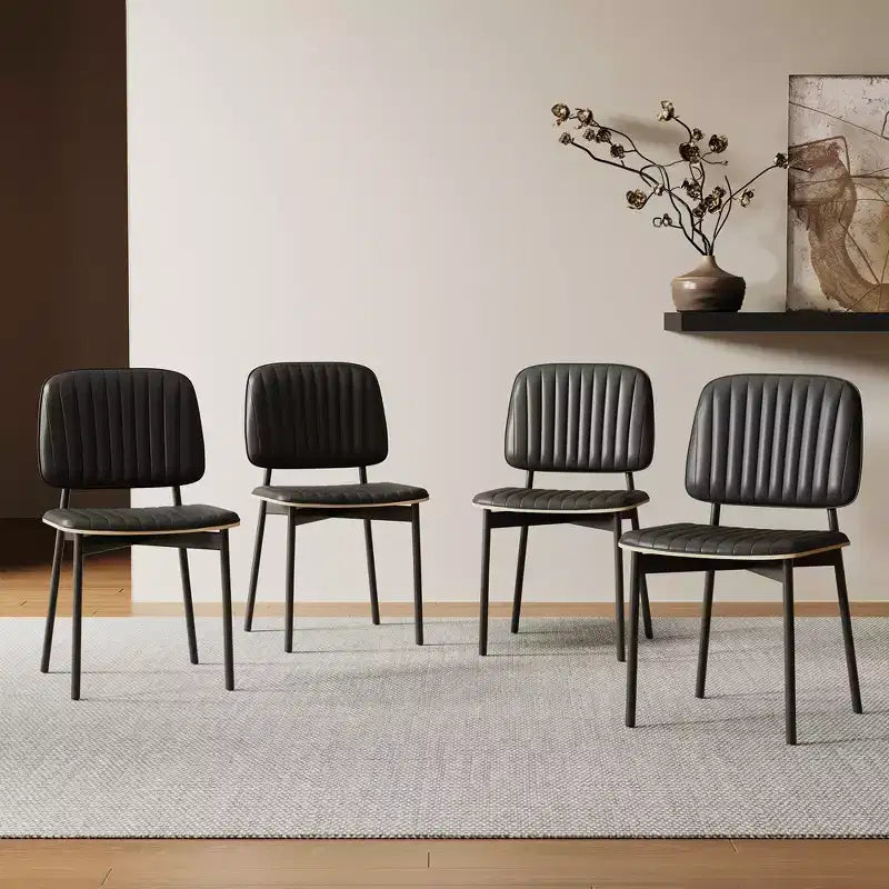 Chaise de salle à manger moderne du milieu du siècle Luck Live, dossier en cuir rembourré, chaise d'appoint élégante pour cuisine, salle à manger, salon, noir