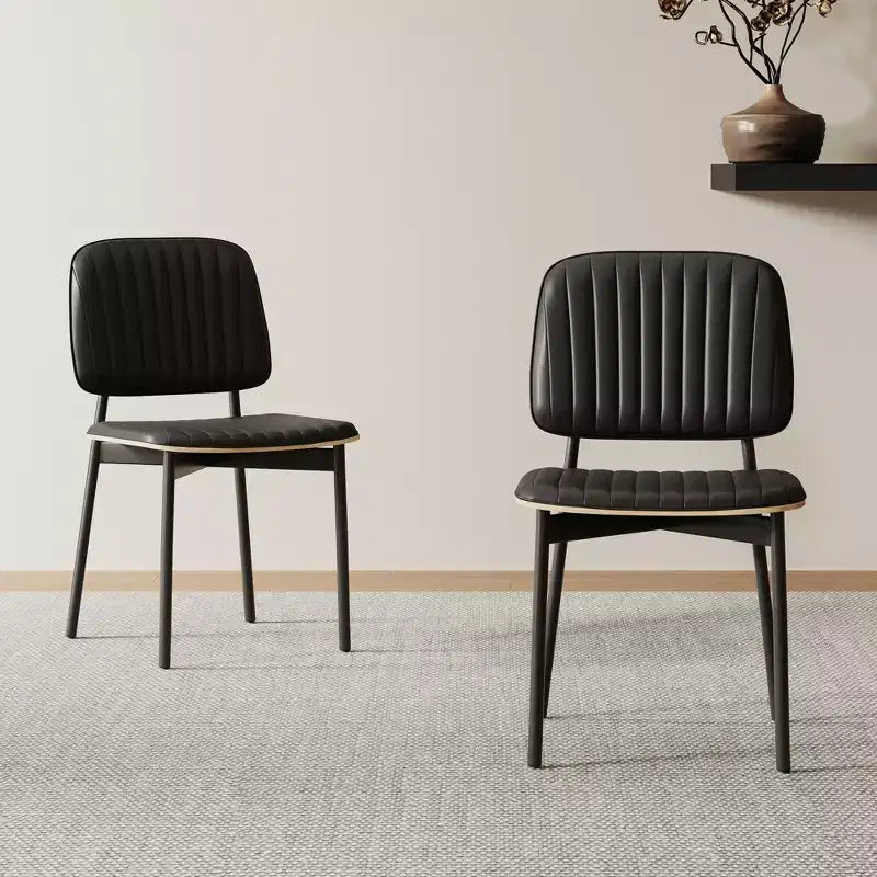 Chaise de salle à manger moderne du milieu du siècle Luck Live, dossier en cuir rembourré, chaise d'appoint élégante pour cuisine, salle à manger, salon, noir