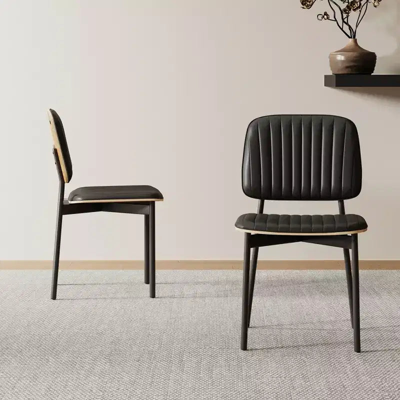 Chaise de salle à manger moderne du milieu du siècle Luck Live, dossier en cuir rembourré, chaise d'appoint élégante pour cuisine, salle à manger, salon, noir