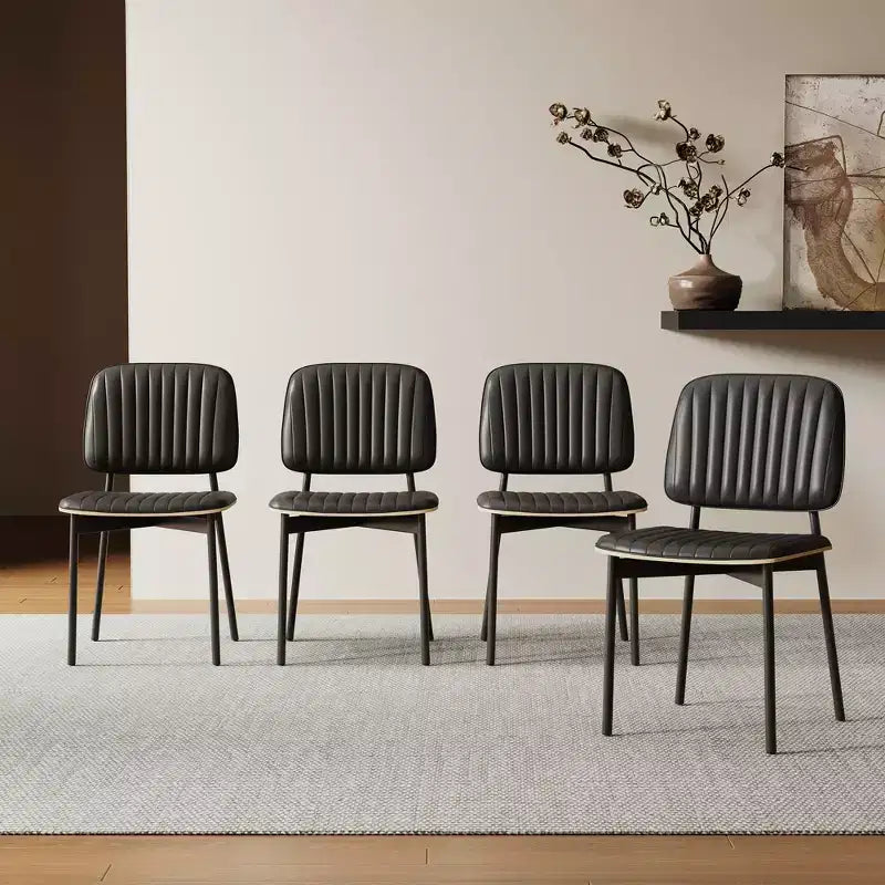 Chaise de salle à manger moderne du milieu du siècle Luck Live, dossier en cuir rembourré, chaise d'appoint élégante pour cuisine, salle à manger, salon, noir