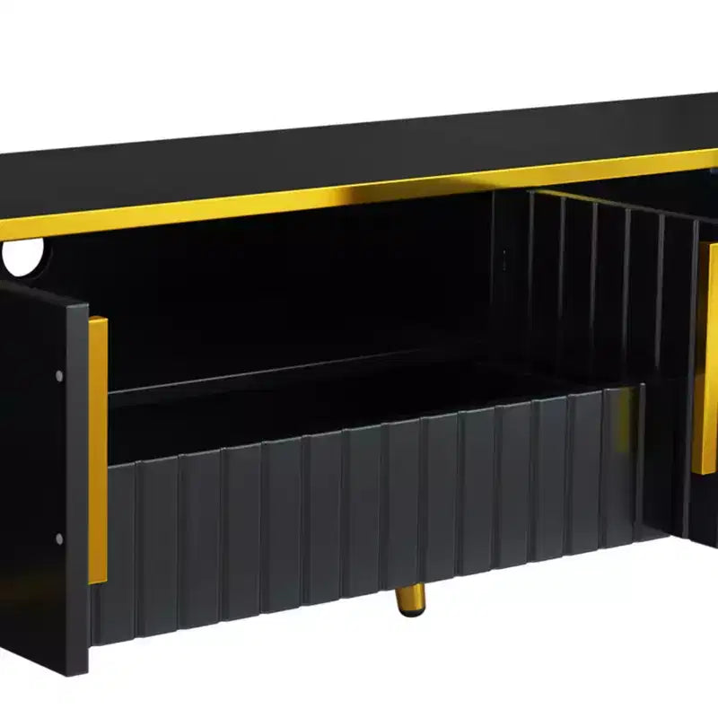 Meuble TV de Luxe Minimaliste de 85 pouces, Meuble TV Moderne du Milieu du Siècle avec Étagère de Rangement Ouverte, Table Console TV avec Armoires et Tiroirs