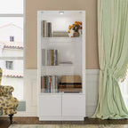 White Display Cabinet with Tempered Glass & Top Spotlight,Minimalist Bookcase,Collectibles Display & Storage,for Home Office/Study/Living Room