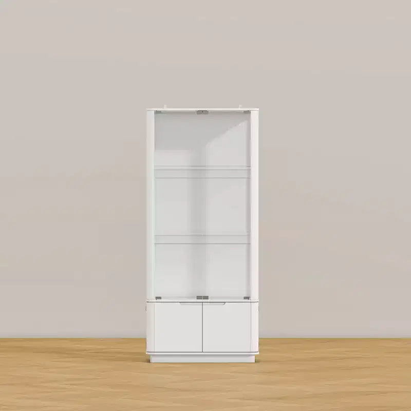 Vitrine blanche avec verre trempé et spot supérieur, bibliothèque minimaliste, présentoir et rangement pour objets de collection, pour bureau/étude/salon