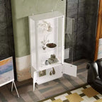 Vitrine blanche avec verre trempé et spot supérieur, bibliothèque minimaliste, présentoir et rangement pour objets de collection, pour bureau/étude/salon