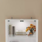 Vitrine blanche avec verre trempé et spot supérieur, bibliothèque minimaliste, présentoir et rangement pour objets de collection, pour bureau/étude/salon