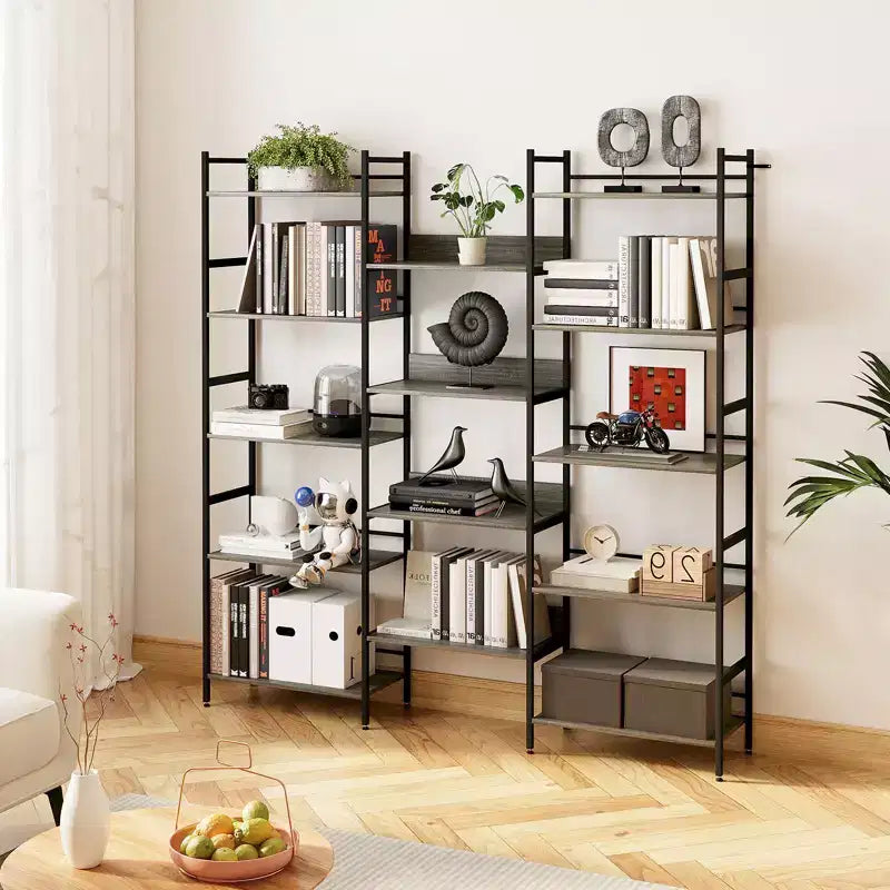 Étagère à 5 niveaux, étagère de présentation, bibliothèques industrielles avec cadre en métal, meubles bibliothèques modernes et hautes pour le bureau à domicile, la salle d'étude, le salon