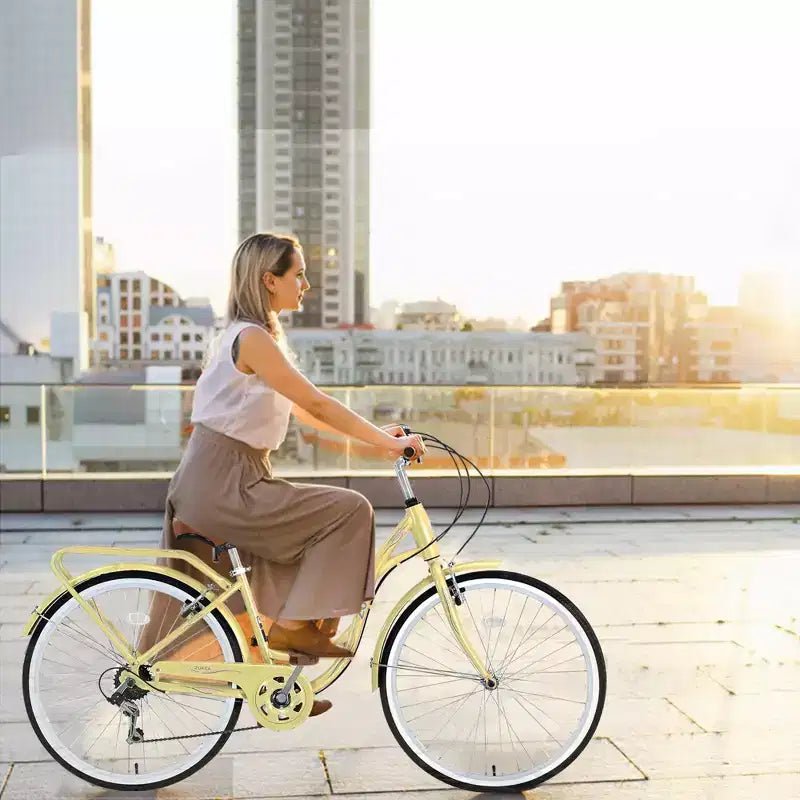 NAYSAYE Vélo de plage Cruiser 24 pouces pour femme, vélo de ville 7 vitesses avec double frein en V, vélo de ville pour adulte femme, homme