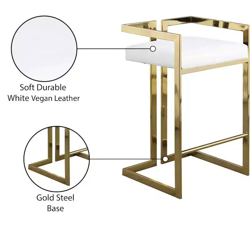 Meridian Furniture, Tabouret Ezra en cuir végétalien blanc, Lot de 2